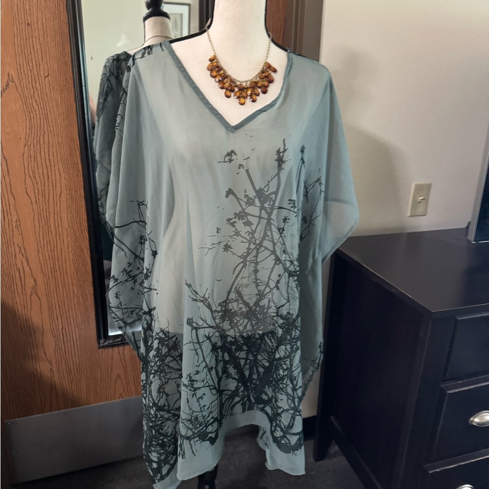 Azura Sheer Blue Swim Tunic/Cover Up with Branch Design